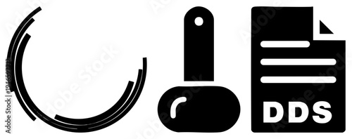 DDS texture file symbol, game dev asset, digital art format, computer graphics, black vector, loading spinner, software asset.