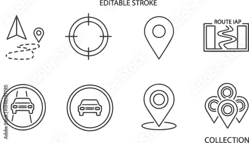 Global Navigation and GPS Map Pin Editable Stroke Icons