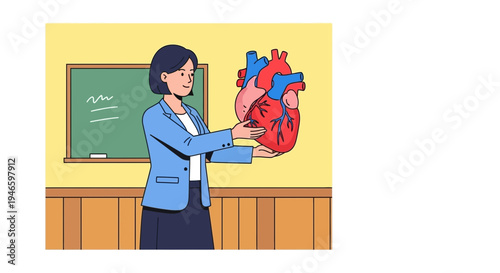 Teacher presenting human heart anatomy in a classroom setting