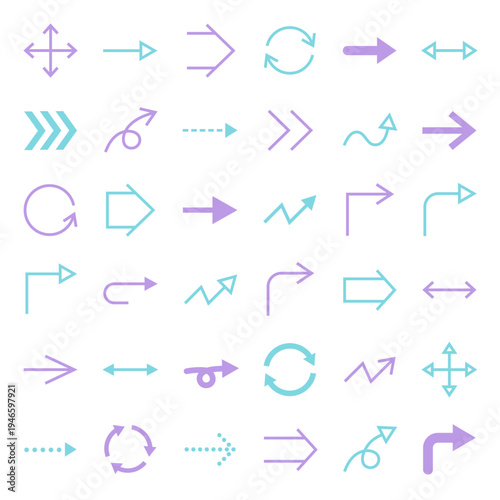 矢印のベクターイラストセット。アイコン、シンプル、線画