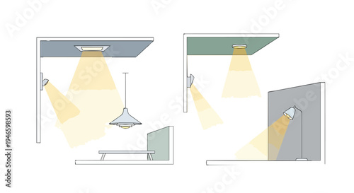 Thoughtful interior lighting concepts demonstrating diverse fixture applications and their illumination patterns within modern living spaces for
