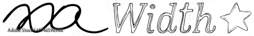 Vector typography showing "Width" in stylized font, paired with a star, minimalist design, graphic element, editable text,, sketch like.