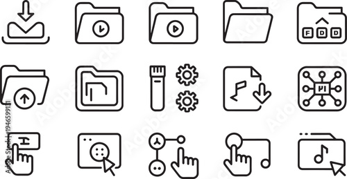 Set of flat design minimalist technology and multimedia icons isolated on transparent background