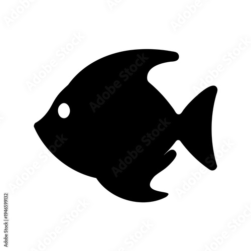 Simple minimalistic black silhouette of an angelfish swimming on white background