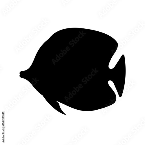 Simple black silhouette of a saltwater angelfish, an icon of marine life