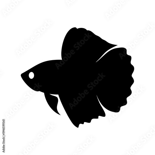 Silhouette of a majestic black Betta fish, showcasing its elegant fins and form