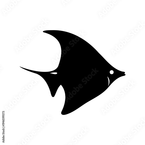 Black silhouette of an angelfish with flowing fins on a white background