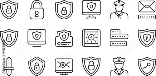 Set of flat design security and protection icons isolated on transparent background