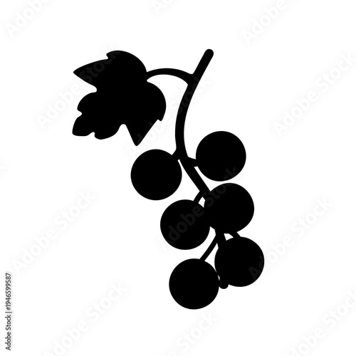 Silhouette of a bunch of ripe grapes hanging on a vine with leaf