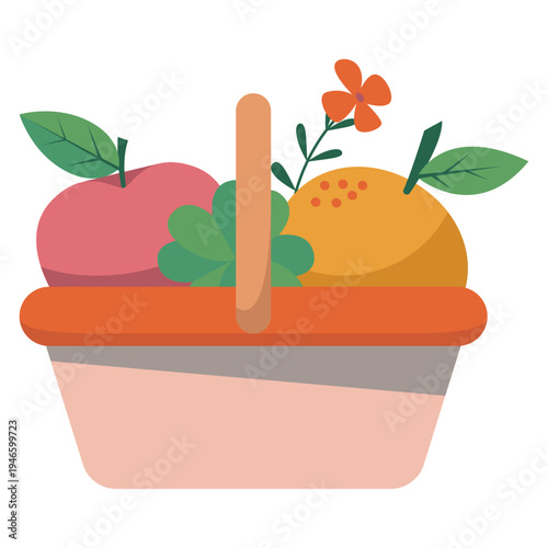 Fruit Basket with Apple and Orange – Fresh Harvest Illustration