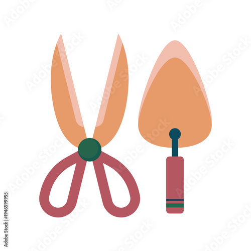 Garden Tools Scissors and Trowel – Gardening Equipment Vector