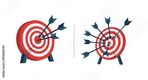 Two archery targets with arrows showing success and failure.