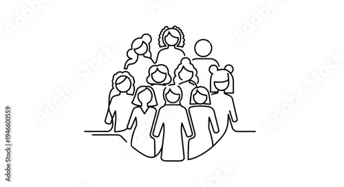 Group of diverse women standing together in a circle illustration.