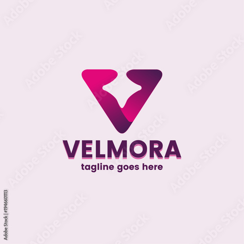 Modern Abstract V Letter Logo with Purple Fluid Gradient Shapes