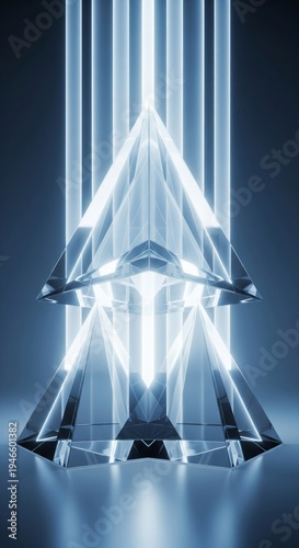 Abstract Crystal Sculpture With Neon Light Beams Background
