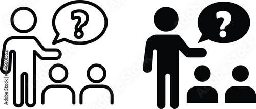 Question and Answer Icon Set – Teacher Asking Question to Students, Q&A Communication Symbol