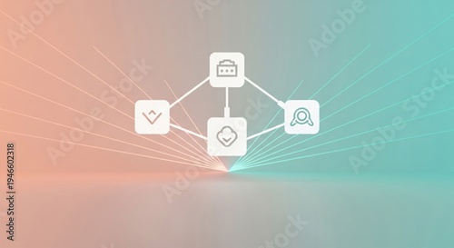 Abstract Network Diagram with Icons and Gradient Background