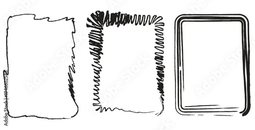hand-drawn photo frames, sketchy borders, doodle frames, ink line borders, decorative rectangle frames, scribbled photo borders, minimalist frame set, artistic border elements, isolated design frames,