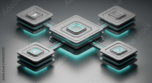 Futuristic Abstract Network Server With Glowing Blue Lights