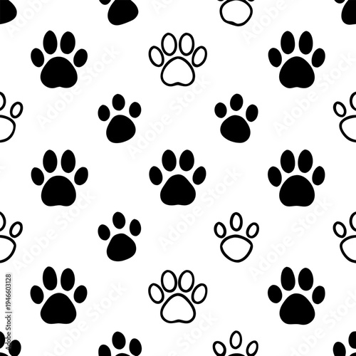 minimalist pig footprint pattern vector, repeating black line art pig hoof prints, simple paw shapes with small details, monochrome style, tile able seamless white background