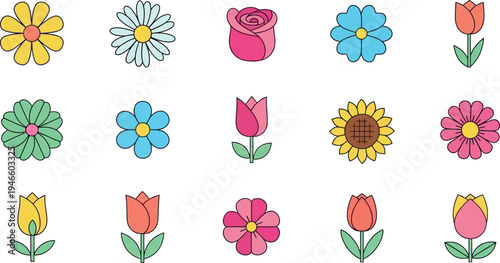 Colorful flower including tulips daisies roses and sunflowers