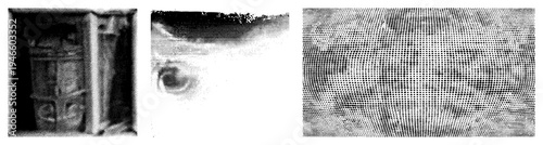 Black and white halftone print texture, dot matrix gradient, screen printing effect, graphic design element, visual noise.