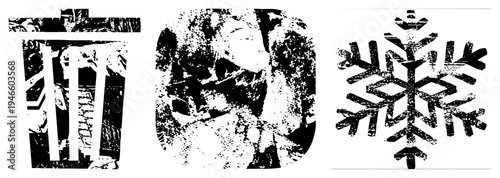 Winter snowflake with distressed halftone, icy structure, graphic design element, frost motif, vector illustration.