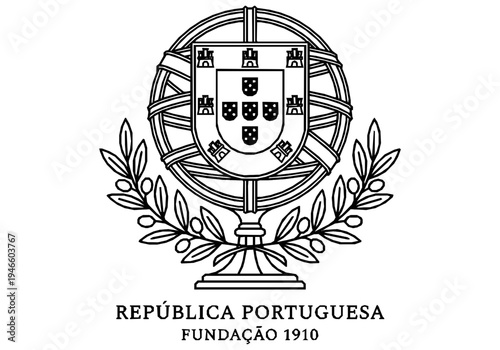 Republic Day Monoline Background with Armillary Sphere and Olive Branch