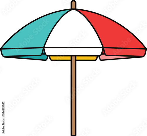 Colorful beach umbrella illustration, summer sunshade parasol icon for seaside vacation travel holiday relaxation vector isolated design