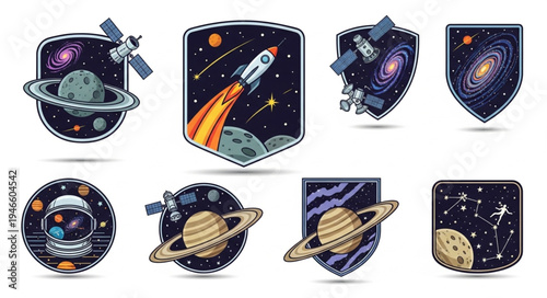Space Exploration Collection Patches Astronaut Rocket Planets Galaxy.