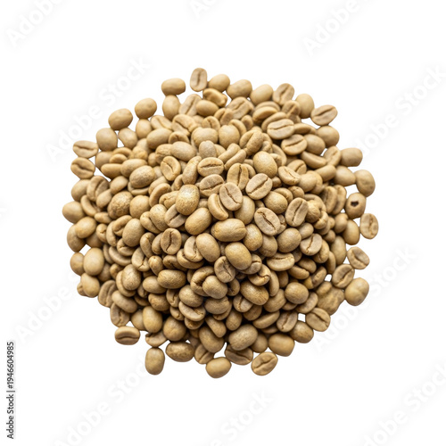 Pile of raw green coffee beans