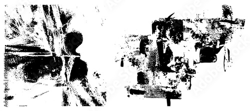 Artistic halftone rendering of human forms, fragmented shapes, design, graphic illustration, vector art, abstract human figures.