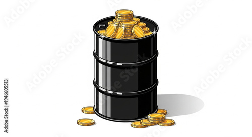 Black Barrel Full of Gold Coins.