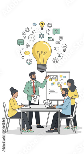 Team Brainstorming with Lightbulb Idea.