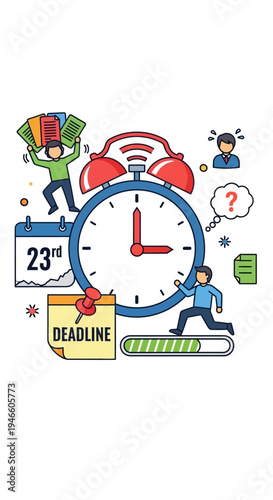 Time Management Concept with Alarm Clock Deadline.