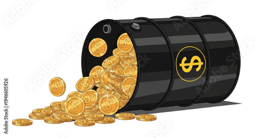 Black Barrel with Gold Coins.