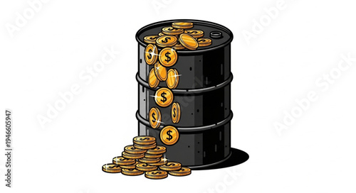 Black Barrel with Gold Coins.
