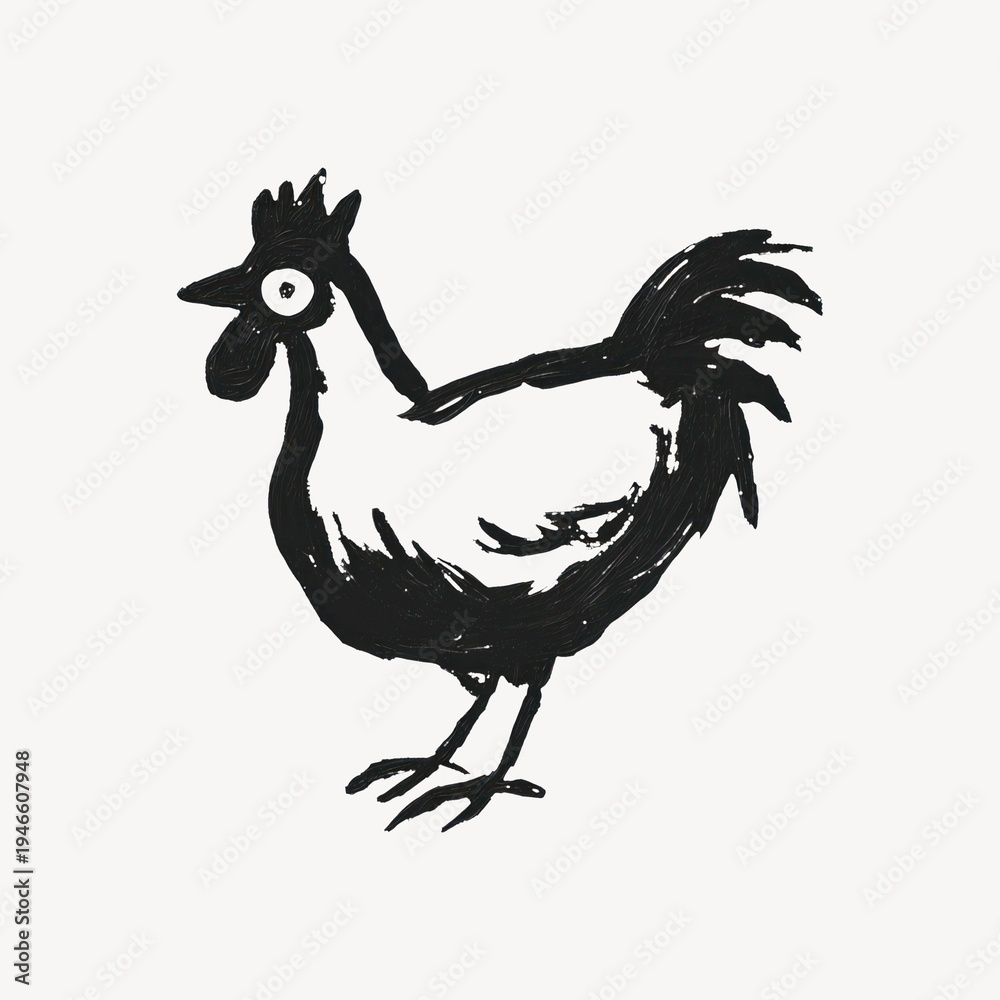 Fototapeta premium Bold rooster ink illustration.