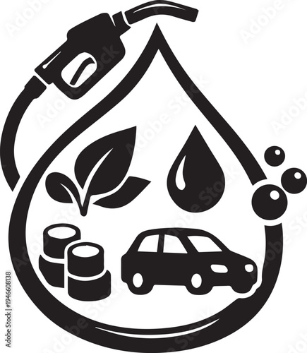 Biofuel and Biodiesel Energy Concept Icons with Fuel Pump, Leaves and Renewable Transportation Symbols