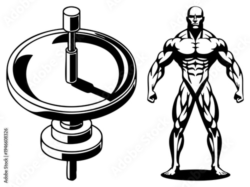 Athletic male figure with defined musculature, weightlifting barbell, fitness, strength symbol, bodybuilding silhouette, gym equipment, workout motif.