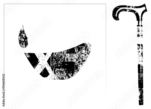 Distressed vector art featuring fragmented organic shapes, ink splatter texture, and minimalist stick figure motif, ideal for urban design or glitch aesthetics.