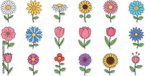 Colorful cartoon flowers on white background 4