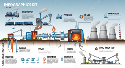 Detailed infographic of a coal power plant showing the energy generation process.