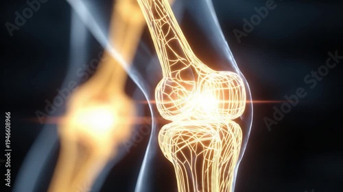 Illuminating the Knee Joint: An artistic, luminous illustration that highlights the intricate anatomy of the knee joint, presenting a clear vision of its structure and functionality.