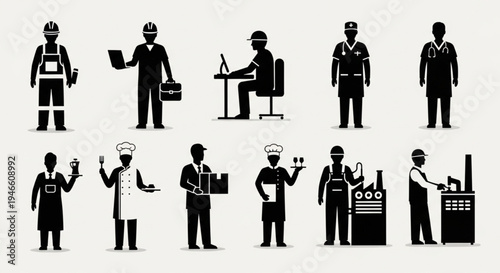 Diverse Occupations - A Collection of Professional Silhouettes.