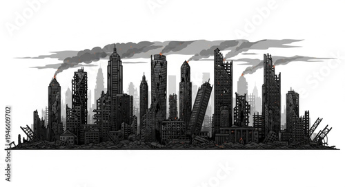 Black and white city skyline.