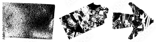 Black and white halftone forming fragmented geometric forms, vector art, abstract composition, digital texture, graphic design element, modern minimalism, isolated vector shapes.