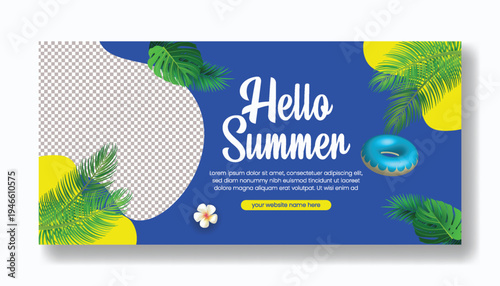Summer Sale Banner Template for Social Media and Website Headers, Tropical Summer Elements, Beach Vacation Illustrations, Seasonal Marketing Graphics, Trendy Online Store Promotion, Summer Holiday ads