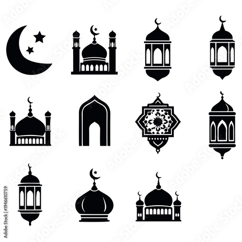 Print Set of different mosque tower shape vector design