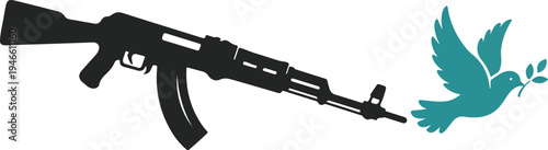 Minimalist black rifle weapon vector icon isolated on white background. Military firearm symbol for security, army, shooting, weapon concept. Clean flat design suitable for warning, defense or tactica